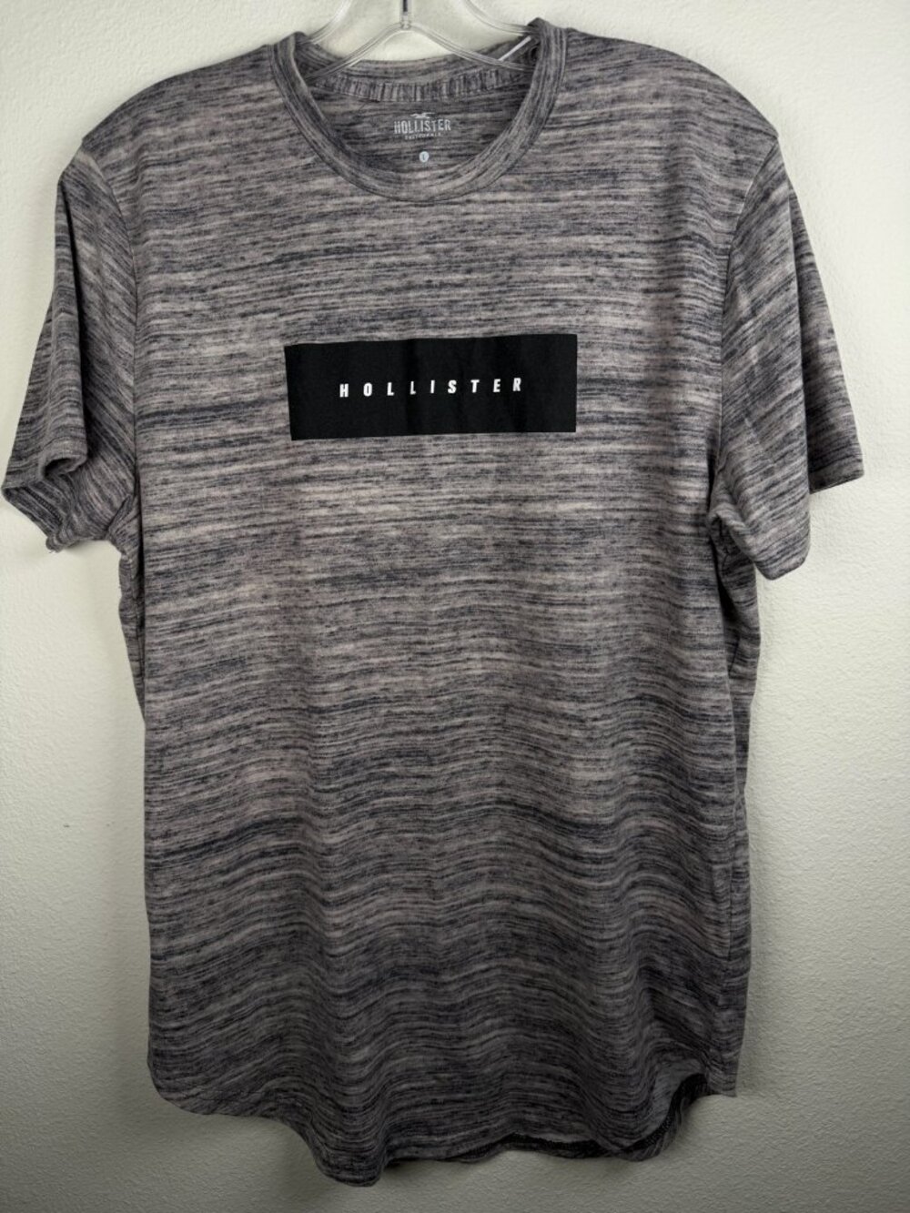 Gray Space Dye Box Logo Crew Neck Tee Men's L Curved Hem Casual Streetwear